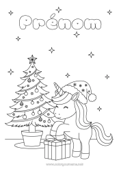 Coloriage gratuit Cadeaux Sapin de Noël Noël Licorne Animal Dragons, licornes et animaux fantastiques Bonnet de Noël