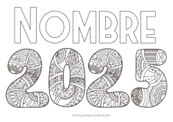 Colorear para personalizar Feliz año Zentangle 2025