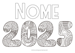 Desenho para personalizar Feliz Ano Novo Zentangle 2025