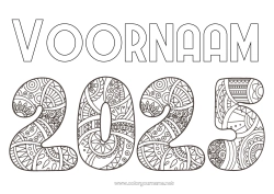 Gratis tekening Gelukkig Nieuwjaar Zentangle 2025