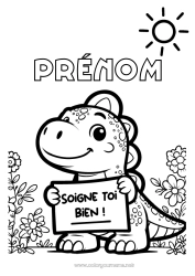 Coloriage à personnaliser Malade Dinosaures Pancarte