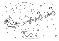 Free coloring Santa Claus Reindeer Sleigh Christmas Vehicles Moon Forest animals