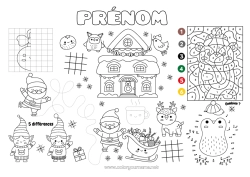 Coloriage à personnaliser Père Noël Traîneau Lutins de Noël Noël Chiffre Coloriages magiques Activités enfants Points à relier Cherche et trouve Labyrinthe Symétrie Set de table à imprimer Nombres à Relier