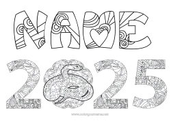 Free drawing Happy new year Chinese New Year Snake Zentangle Reptiles 2025