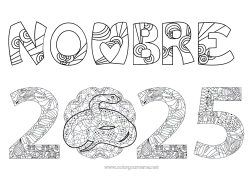 Dibujo libre Feliz año Año Nuevo chino Serpiente Zentangle Reptiles 2025