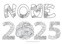 Desenho para personalizar Feliz Ano Novo Ano Novo Chinês Serpente Zentangle Répteis 2025