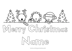 Free coloring Christmas tree Reindeer Christmas Elephant Lion Animal Wild animals of Africa Forest animals Fir “Merry Christmas” message