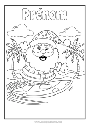 Coloriage à personnaliser Sport Père Noël Palmier Surf Sports nautiques