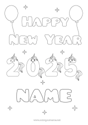 Free drawing Kawaii Unicorn Happy new year Animal Dragons, unicorns and fantastic animals 2025 