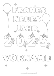 Kostenlose Zeichnung Kawaii Einhorn Frohes Neues Jahr Tier Drachen, Einhörner und fantastische Tiere 2025 Nachricht 