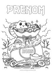 Coloriage à personnaliser Nouvel An chinois Serpent Reptiles Trésor Pièces 2025