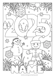 Free drawing Winter Snowman Gingerbread Snowflakes 2025