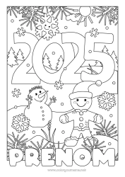 Coloriage gratuit Hiver Bonhomme de neige Pain d'épices Flocons de neige 2025