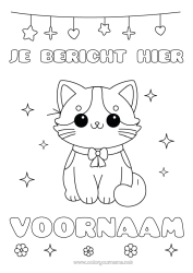 Gratis kleurplaat Kat Kawaii Feest Honden en katten