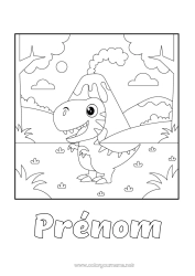 Coloriage à personnaliser Dinosaures Volcan Animal Tyrannosaure