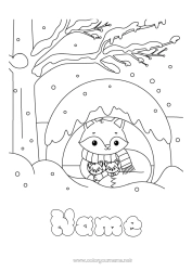 Free coloring Snow Winter Fox Animal Forest animals Scarf Burrows