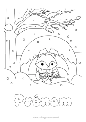 Coloriage gratuit Neige Hiver Renard Animal Animaux de la forêt écharpe Terrier