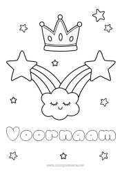 Gratis tekening Kawaii Kroon Regenboog Sterren Eenvoudige kleurplaten