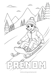 Coloriage à personnaliser Sport Neige Hiver Luge Sports d'hiver Montagne Bonnet d'hiver