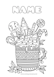 Free drawing Drinks Treats Zentangle Lollipop Marshmallows Mugcake