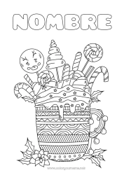 Colorear gratis Bebidas Golosinas Zentangle Chupeta Malvaviscos Bizcocho en taza