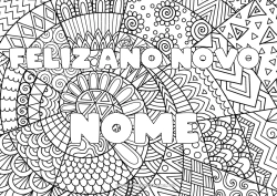 Desenho para personalizar Feliz Ano Novo Nome decorado Zentangle Mensagem de 