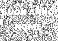 Colorare per personalizzare Buon Anno Nome decorato Zentangle Messaggio 