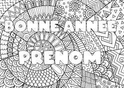 Dessin gratuit Bonne année Nom décoré Zentangle Message 