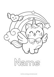 Free drawing Cat Kawaii Unicorn Animal Rainbow Easy coloring pages Dog and cat Dragons, unicorns and fantastic animals