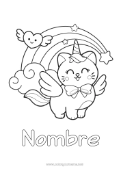 Dibujo libre Cat Kawaii Unicornio Animales Arcoíris Dibujos fáciles para colorear Perros y gatos Dragones, unicornios y animales fantásticos