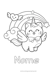 Desenho para personalizar Gato Kawaii Unicórnio Animal Arco-íris Desenhos para colorir fáceis Cães e gatos Dragões, unicórnios e animais fantásticos