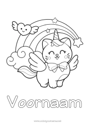 Gratis tekening Kat Kawaii Eenhoorn Dier Regenboog Eenvoudige kleurplaten Honden en katten Draken, eenhoorns en fantastische dieren