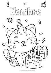 Colorear gratis Lindo Tarta Cat Regalos Cumpleaños Animales Dibujos fáciles para colorear Perros y gatos