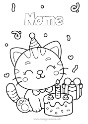 Desenho para personalizar Fofo Bolo Gato Presentes Aniversário Animal Desenhos para colorir fáceis Cães e gatos