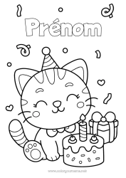 Coloriage gratuit Mignon Gâteau Chat Cadeaux Anniversaire Animal Coloriages faciles Chiens et chats