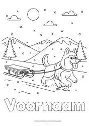 Kleurplaat aanpassen Sport Sneeuw Winter Slee Dier Honden en katten Wintersporten Husky