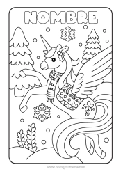 Colorear para personalizar Invierno Unicornio Animales Dragones, unicornios y animales fantásticos Abeto Bufanda