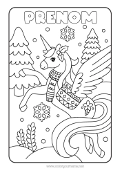 Dessin gratuit Hiver Licorne Animal Dragons, licornes et animaux fantastiques Sapin écharpe