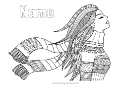 Free drawing Winter Girl Sister Zentangle Scarf