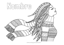 Dibujo libre Invierno Chica Hermana Zentangle Bufanda