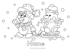 Desenho para personalizar Neve Inverno Boneco de neve Trenó Flocos de neve Esportes de Inverno Gorro de Inverno