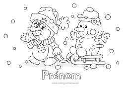 Coloriage à personnaliser Neige Hiver Bonhomme de neige Traîneau Flocons de neige Sports d'hiver Bonnet d'hiver