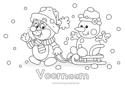 Gratis tekening Sneeuw Winter Sneeuwpop Slee Sneeuwvlokken Wintersporten Wintermuts