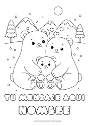 Colorear gratis Llevar Nieve Invierno Papá Mamá Niño Animales del bosque Familia