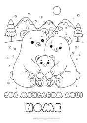 Desenho para personalizar Urso Neve Inverno Papai Mamãe Criança Animal Animais da floresta Família Abraço