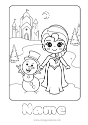 Coloring to customize Winter Snowman Princess Animated cartoon Famous princess