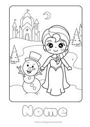 Desenho para personalizar Inverno Boneco de neve Princesa Desenho Animado Princesas famosas