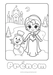 Coloriage gratuit Hiver Bonhomme de neige Princesse Dessin animé Princesse célèbre