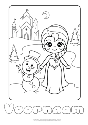 Kleurplaat aanpassen Winter Sneeuwpop Prinses Cartoon Beroemde Prinses