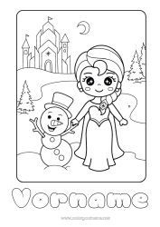 Kostenlose Zeichnung Winter Schneemann Prinzessin Cartoon Berühmte Prinzessin